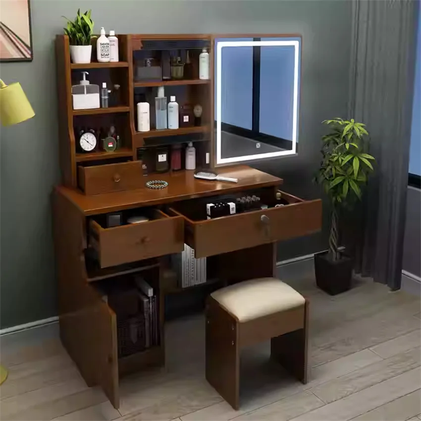 Bedroom Set Luxury Vanity Dresser Make Up Desk Modern Furniture LED Light Makeup Dressing Table With Mirror