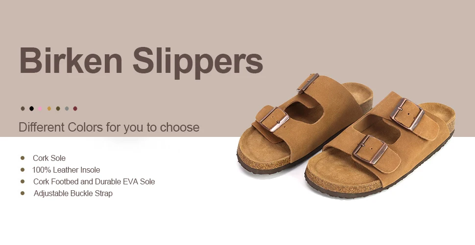 Custom Solid Cork Women Sandals Men Comfortable Sliders Cork Sole Two Buckle Straps Beach Birken Slippers