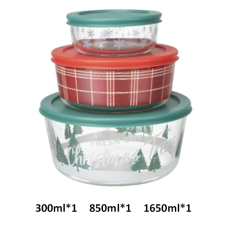 In Stock Products Glass Food Container Set with Simple PE Lid for Food Storage Set
