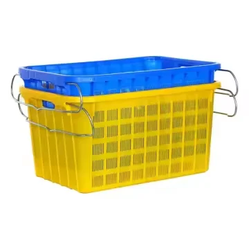 Heavy Duty HDPE Large Plastic Mesh Crate with Steel Handle Nestable Stackable for Fruits Vegetables Harvest Moving Use Storage