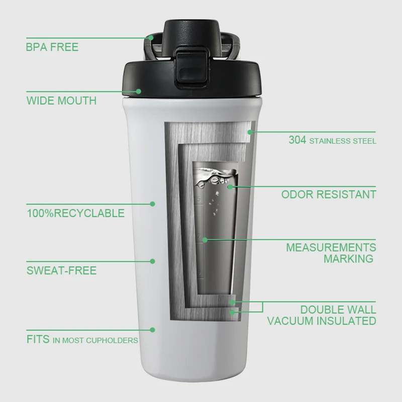 Everich High Quality Stainless Steel Double Wall Vacuum Shaker Bottle Large Capacity Sport Water Bottle Thermos With Blender