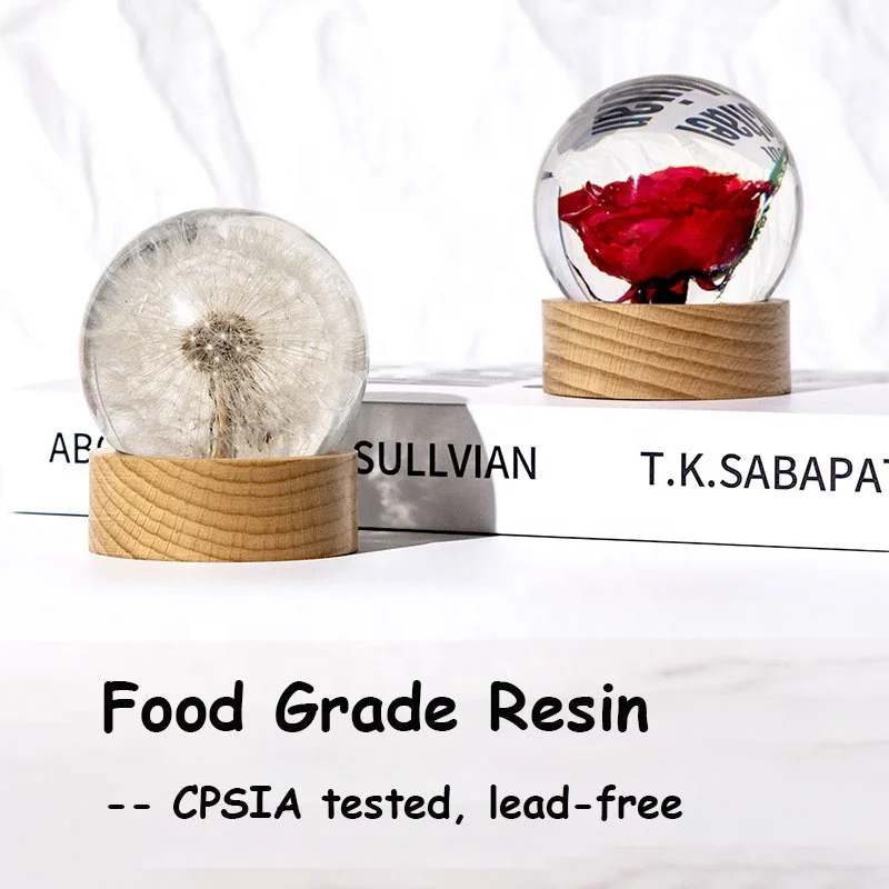 natural dried  real flowers table desk centerpiece 60mm clear resin solid sphere eternal flower crystal ball with dandelion