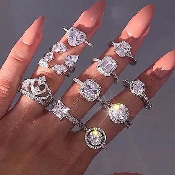 Hot Sale Gold Silver Gifts Women Cubic Zircon Round Princess Ruby Purple Pink Sapphire Big Large Heart Jewelry Wedding Rings