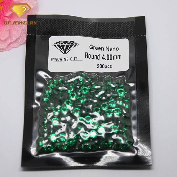 Synthetic Green Color Gemstone Round Brilliant Cut Nano Green