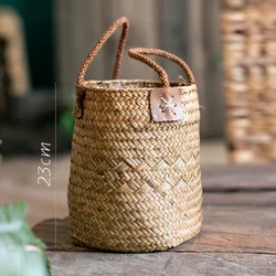Natural Straw Flower Basket Flower Tube Flower Vessel Vase Storage Basket Decorative American Country Desktop Crafts