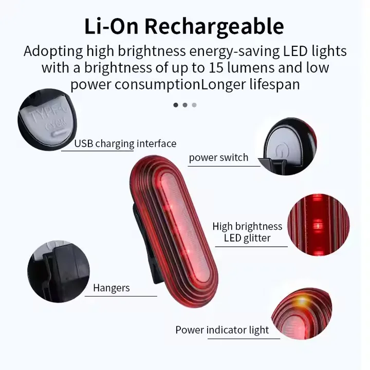 Xunting Two color taillight long life type-c charging led night riding bicycle rear light