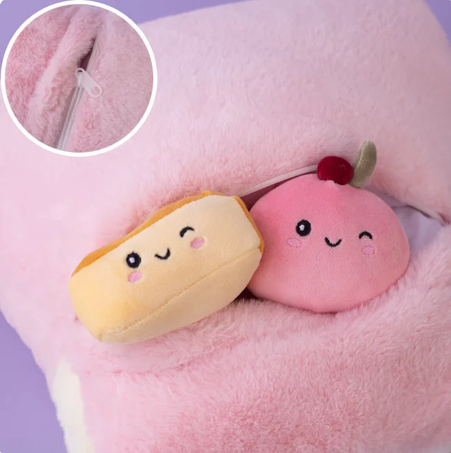 Food Plush Pink cute Pudding Pillow Plush Toy With Mini Cherry Cheese Cake ball Inside Sweets Snack pillow bag Stuffed Toys