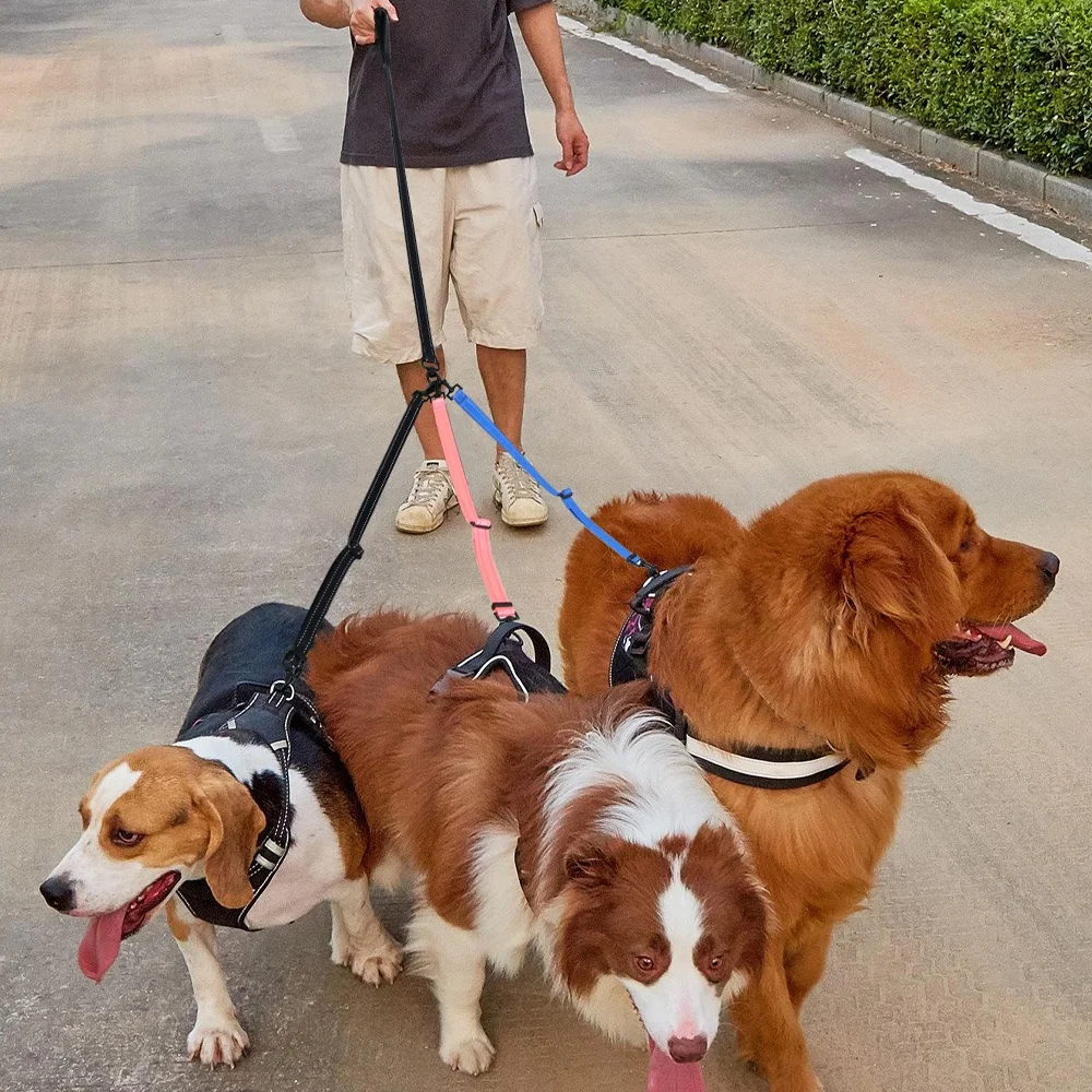 Hot Sales Custom Pet Dog Leash Reflective Strip Design 3 Traction Head Nylon Dog Leash Easy Control 3 Dogs