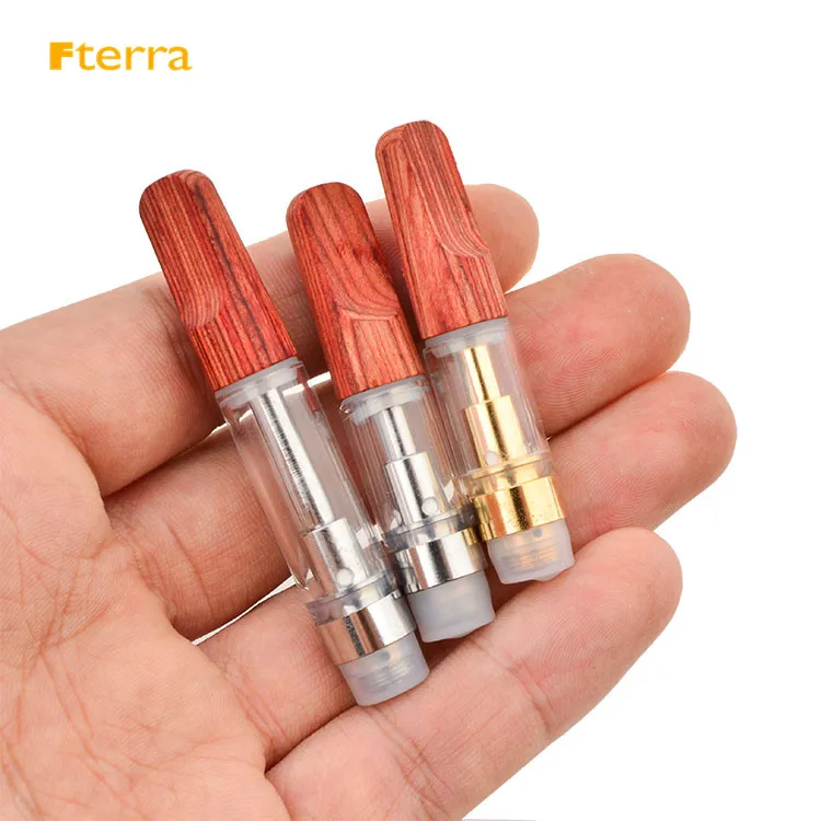 Popular Wood Tip vape 510 Thread Glass Cartridge .5ml/1.0ml Ceramic cbd wooden tips Cartridge