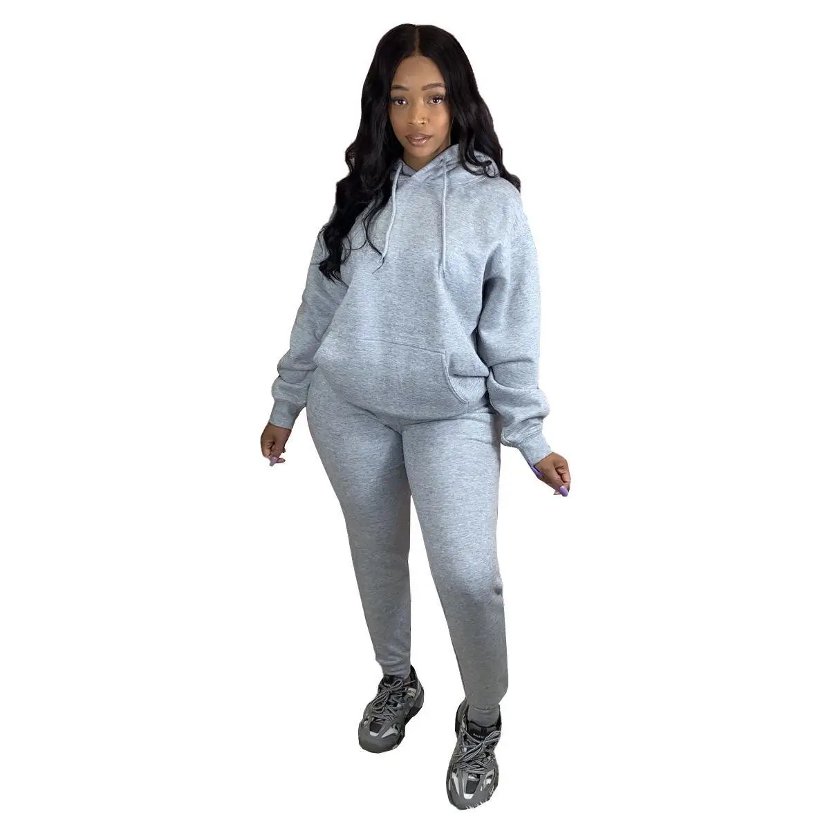Trendy Casual Sports Multiple Color Plain Women Sweatpants And Hoodie Set