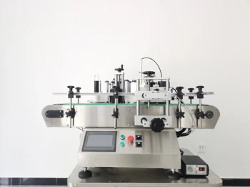 Small production line automatic milk Juice Cola Sprite round bottle positioning sticker machine