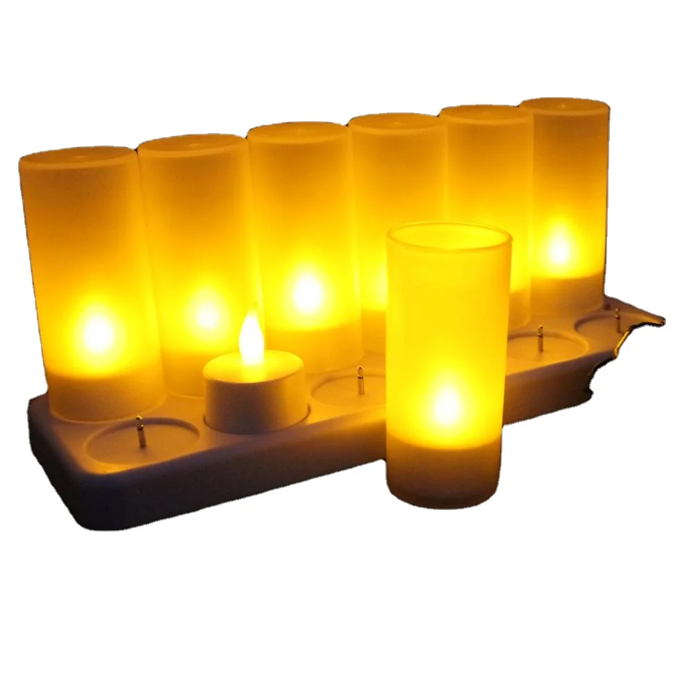 Plastic 12pcs /set Recharge Tealight LED Flameless with Holder