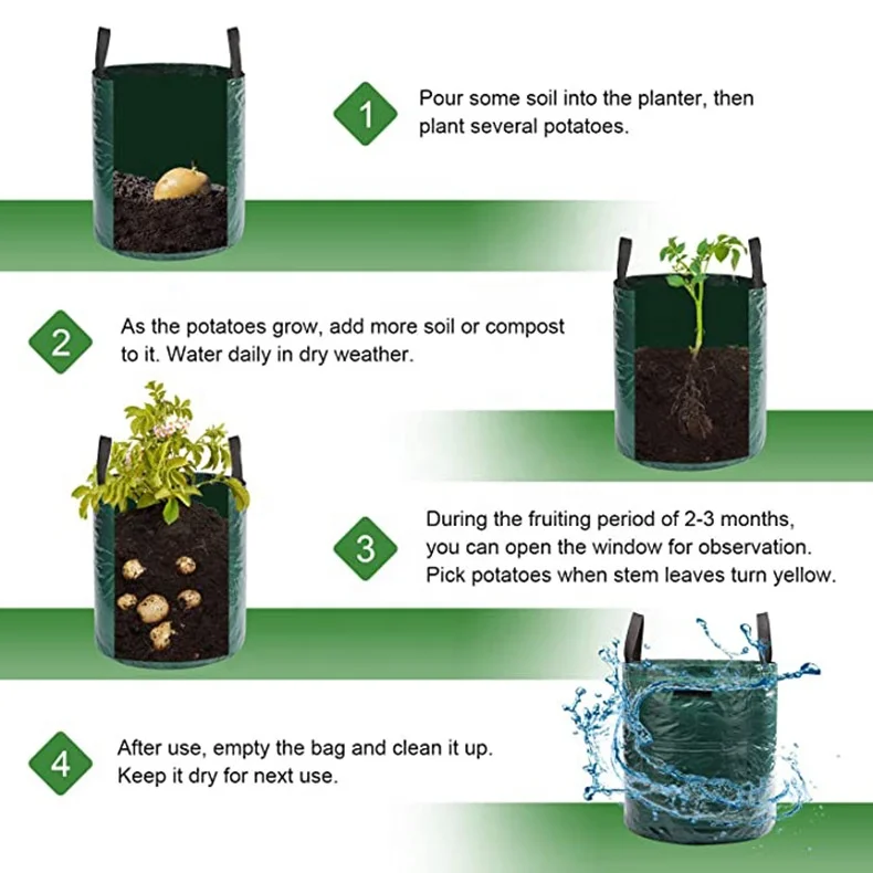 3/5/7/10 Gallons Outdoor Garden Pots Pe Potato Planting Bag with Handle Thickened Vegetable Onion Plant Reusable Grow Bags