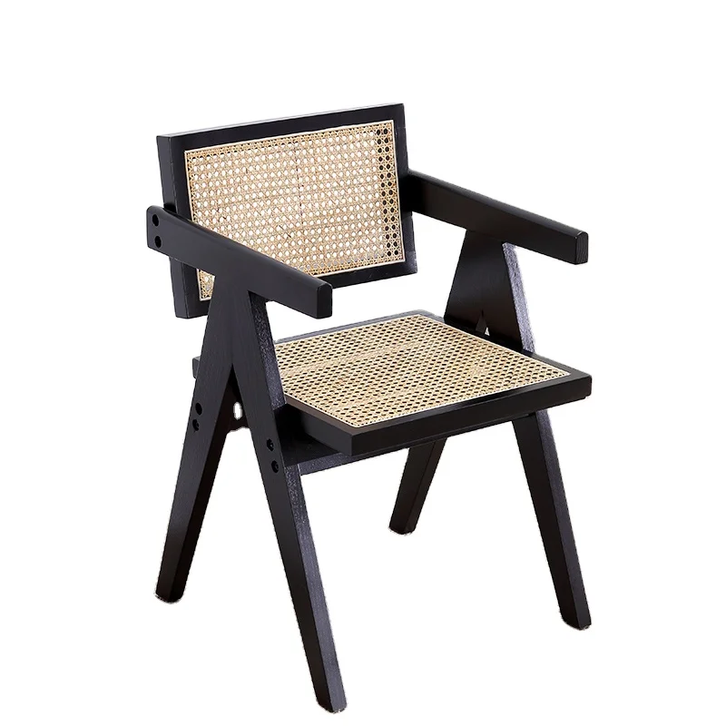 Northern Europe imported from Indonesia rattan woven solid wood frame hotel apartment arm dining chair