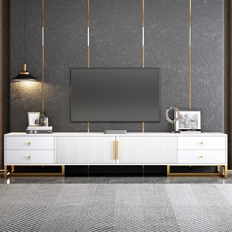 TV Stand with Storage Console Concise Style with Cabinets and Interior Shelves Home Furniture Cheap and Modern Open Shelf Brown