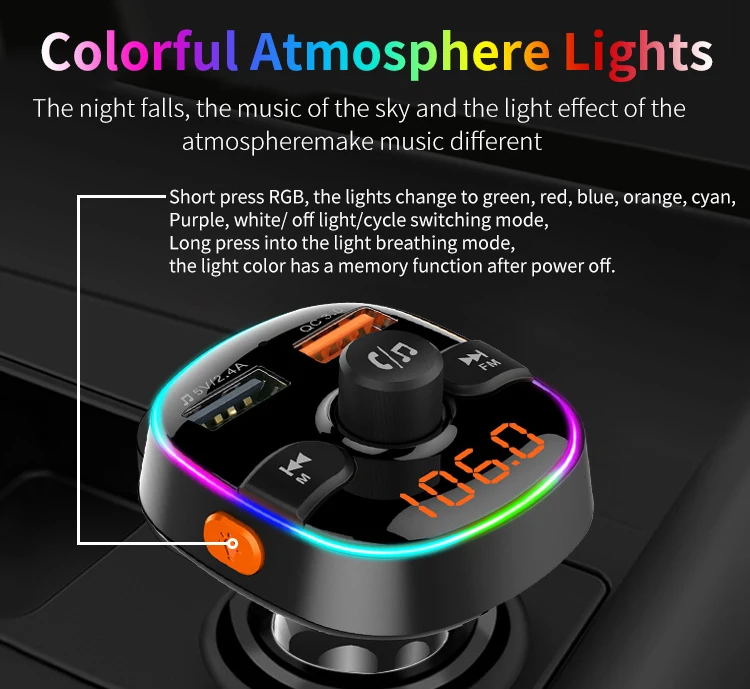 New Arrvial bt 5.0 fm transmitter car charger qc 3.0 lcd writing tablet car battery charger 12v-24v car charger 20w  type c port