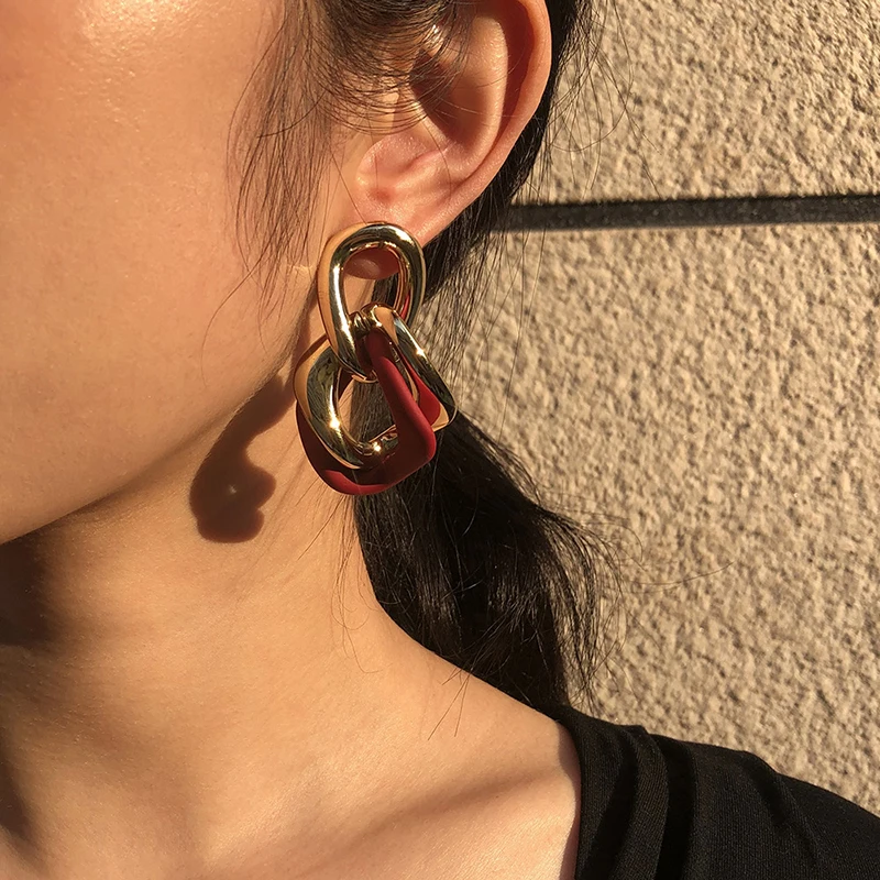 High quality fashion gold plated acrylic hoop earrings jewelry custom chunky chain link earrings for women