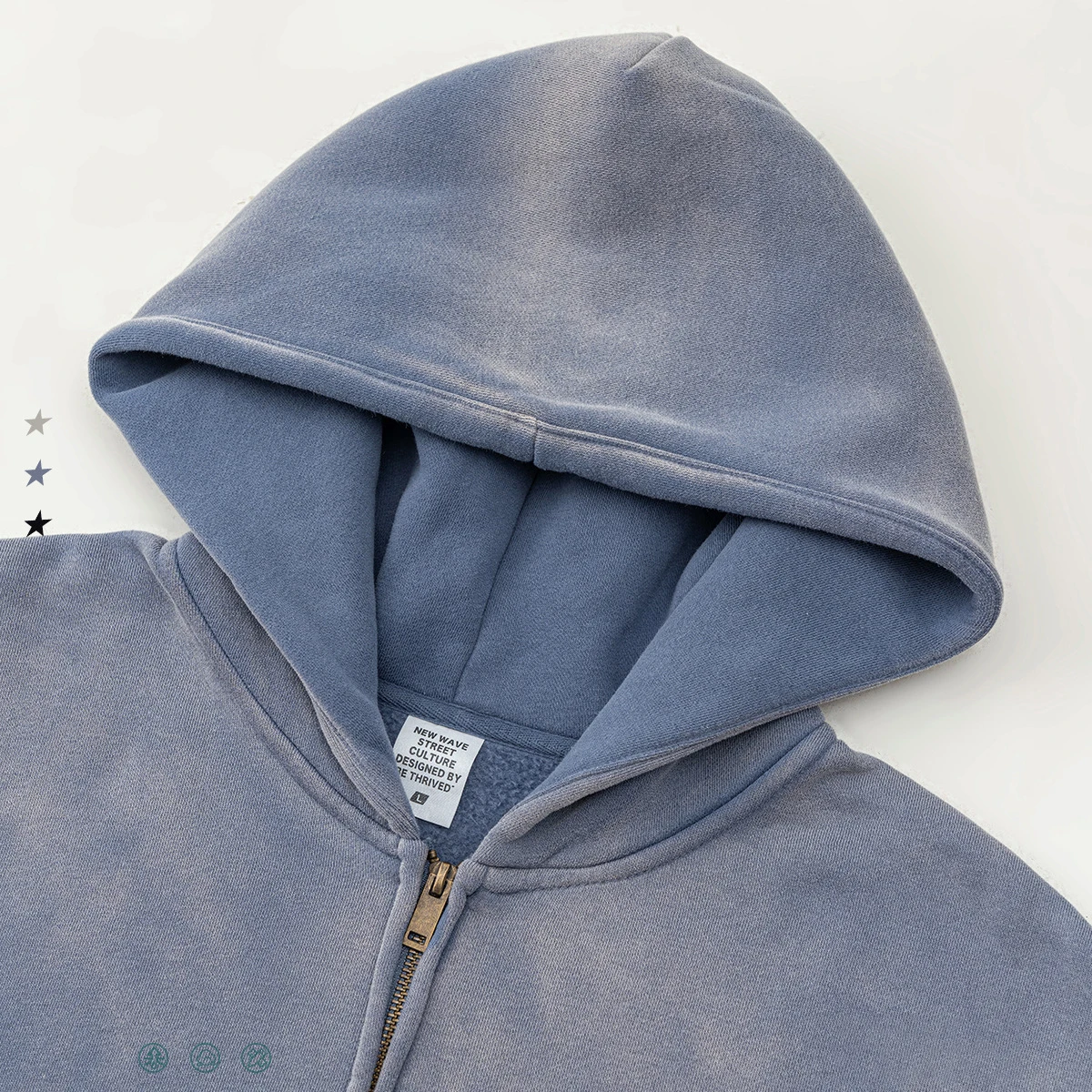 LORISOW индивидуальная вышивка с логотипом однотонная 360 Gsm флисовая кислотная моющая толстовка капюшоном на молнии двухсторонняя застежкой-молнией