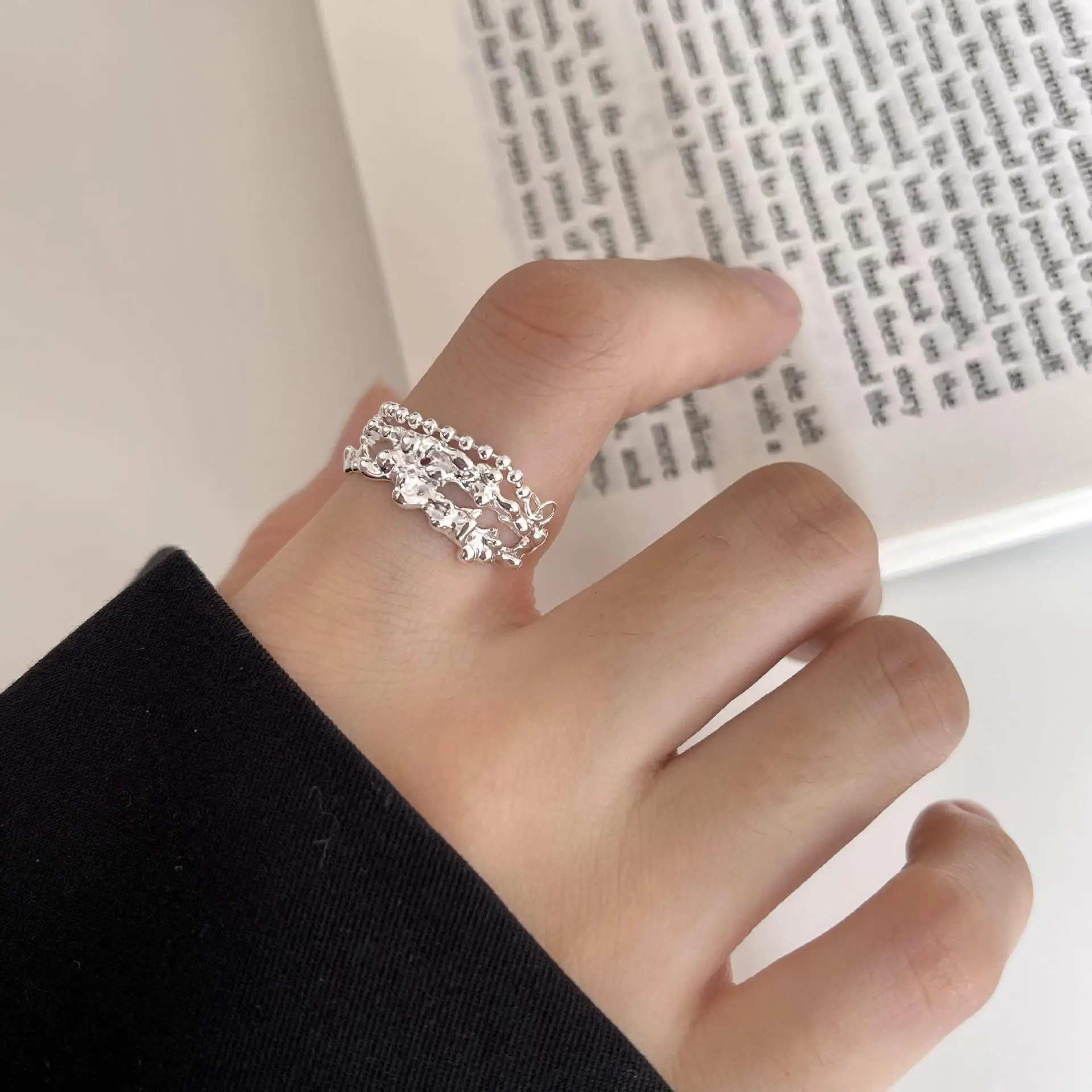 VIANRLA 925 sterling silver open dedicate ring with ball chain for women