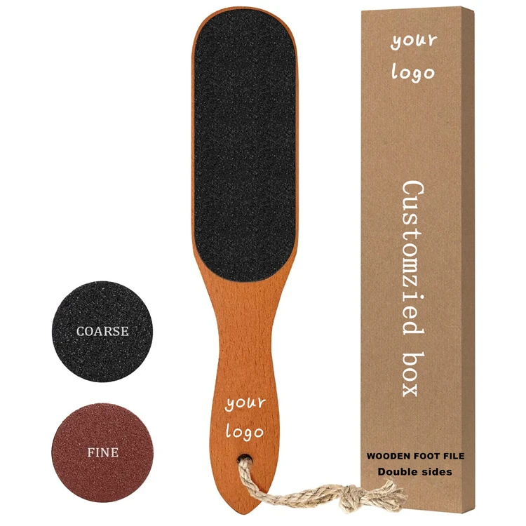Wooden Pedicure Foot File Feet Scrubber with Handle for Callus, Dead Skin