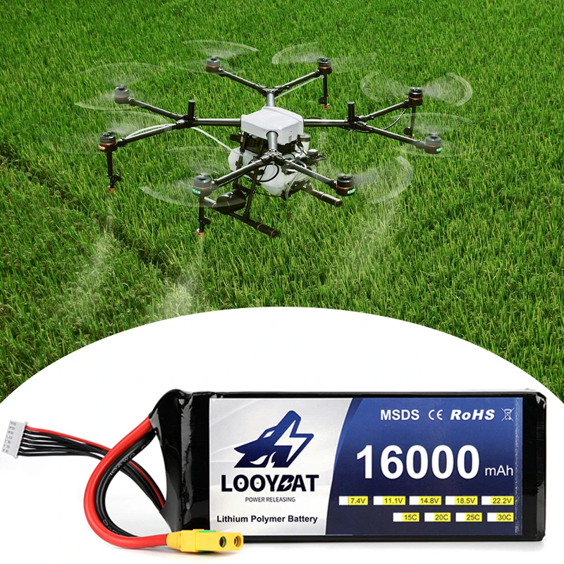 LOOYBAT 12000mAh 16000mAh 22000mah 22.2V 6S LiPO Battery 25C 50C UAV Hexacopter XT90 Lithium Polymer Battery For Big Load Drone