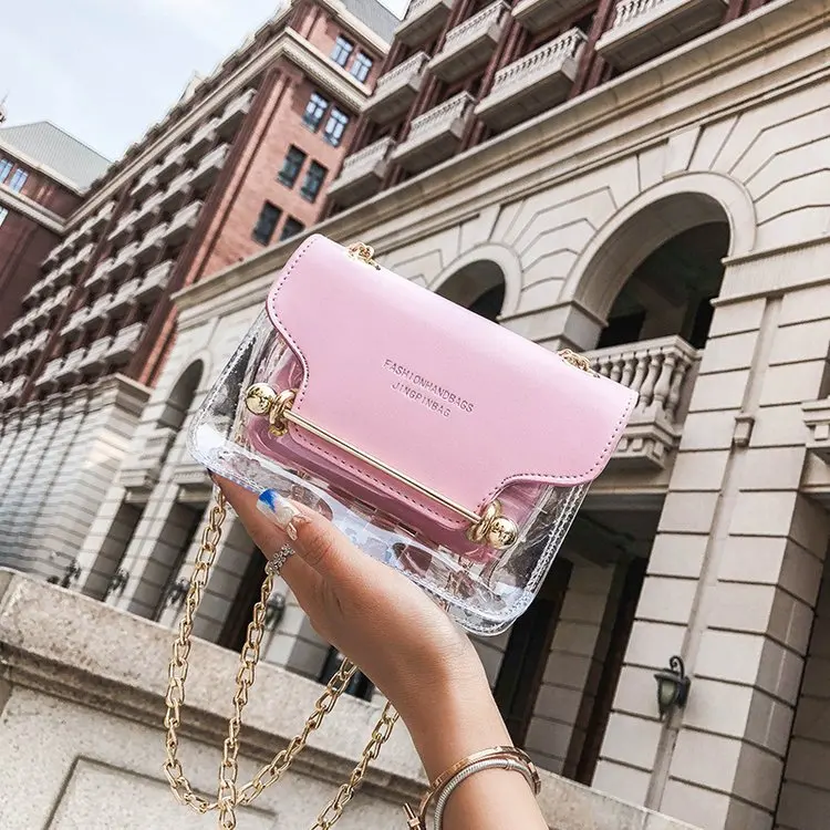 2022 Wholesale Gold Chain Clear Jelly Handbag Bag Korea Women Bolsa Pequena Feminina Purses