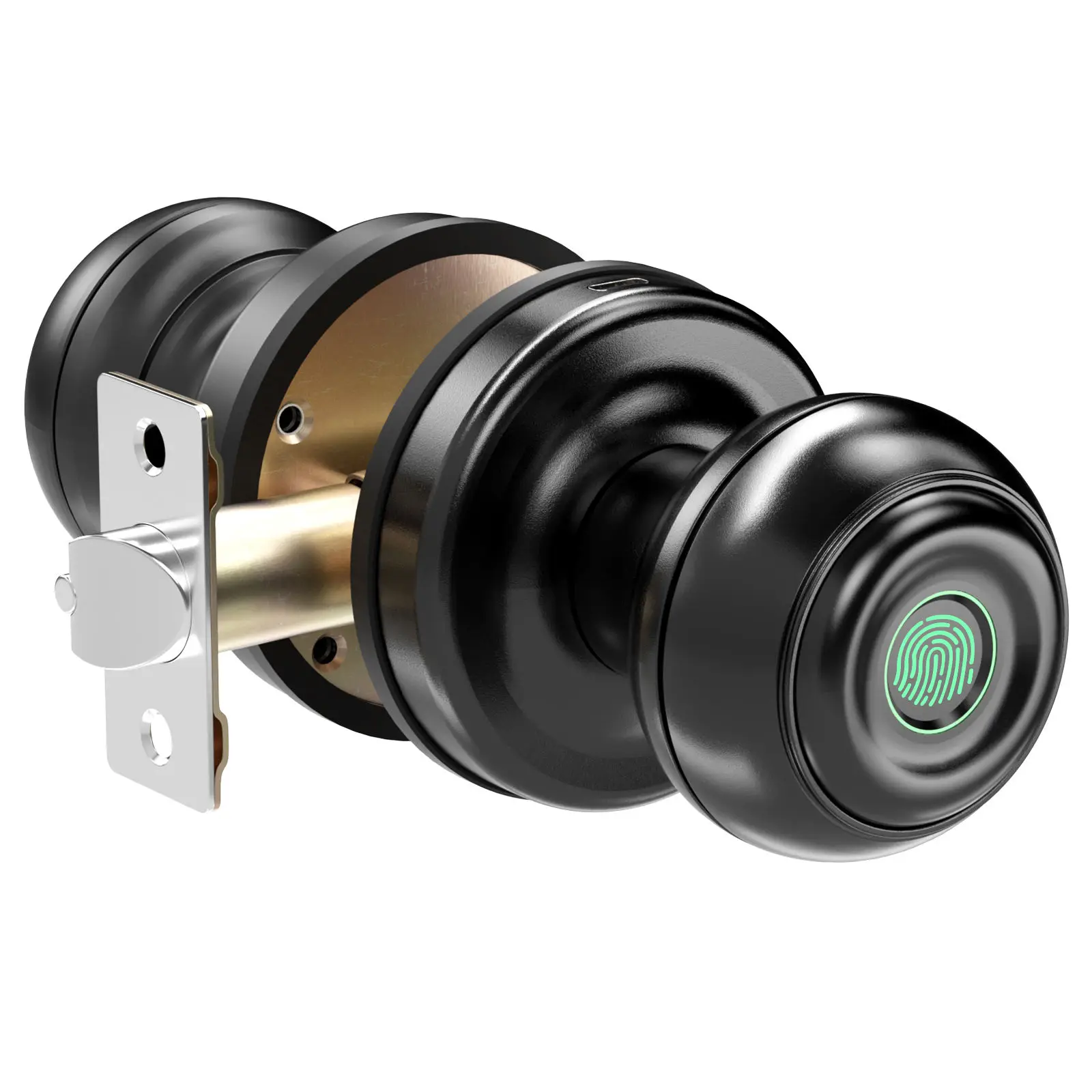 Bedroom Round Ball keyless electronic security door tubular mortice lock body latch Tuya app fingerprint smart door knob lock