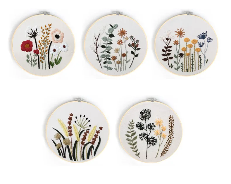 DIY Embroidery Starter Kit Floral Pattern Stamped Fabric for Adult Beginner Cross Stitch Kits with Hoop Instruction Color Thread