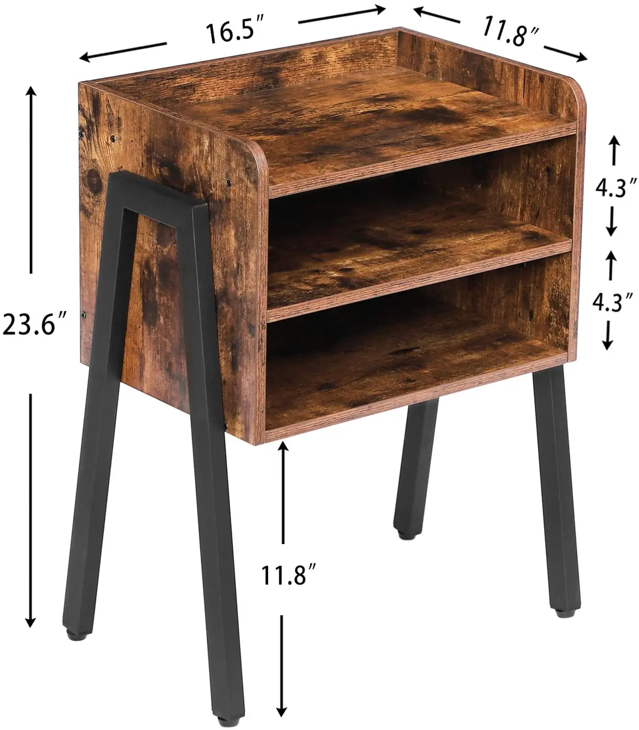 
End Table 23.6 Inch High Side Table for Small Spaces with 2 Open Front Storage Compartments Night Stand 