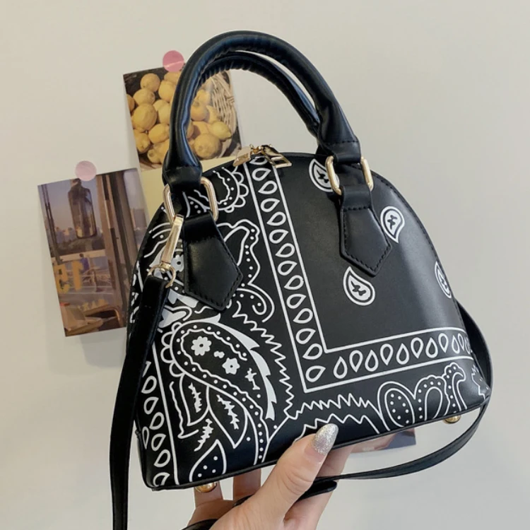 2021 New Borsa Donna Trendy Handbags Cashew Flower Shell-Shape Shoulder Bag Pu Leather Paisley Printed Handbag For Women