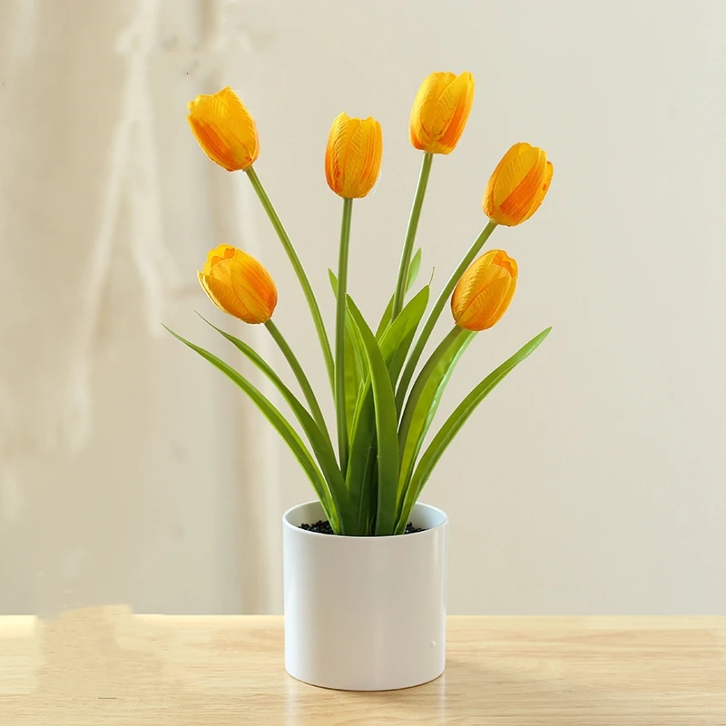SEASON Wholesale 6 Heads Tulip Flower Artificial Bonsai for Home Table Decoration Silk Tulip in Potted Artificial Plant Decor