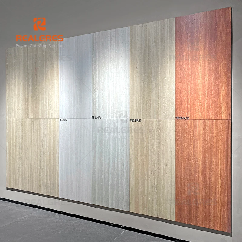 Realgres Bathroom 600x1200 Yellow Slotted Matte Marble Travertine Slab Flooring Travertine Porcelain Tile For Project