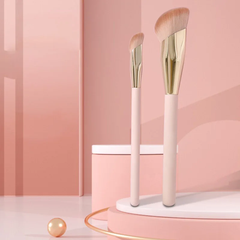 Factory oem Pink angled Foundation Makeup Brush Synthetic hair Shaped Foundation Brush Kabuki Brush For Face
