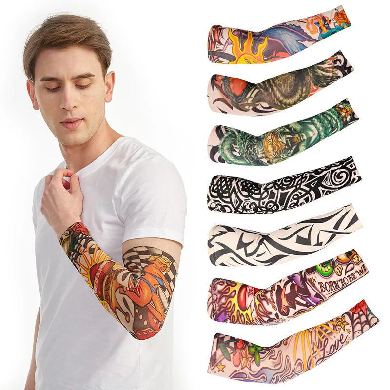 Wholesale Fashion Tattoo Sleeve Customized Print Hand Cover Men Summer Outdoor Riding Sunscreen Ice Silk Cool Arm Sleeves Female