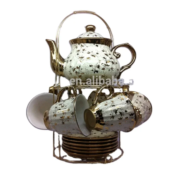 
13pcs with stand Porcelain tea set, cup and saucer, gold plated tea set 