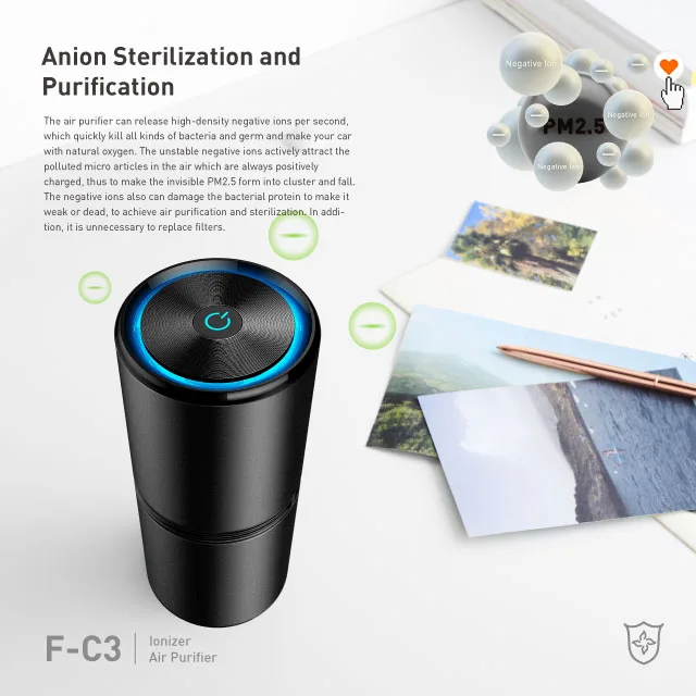 easycare 2022 home air purifiers aluminum alloy design air purifier car negative ions