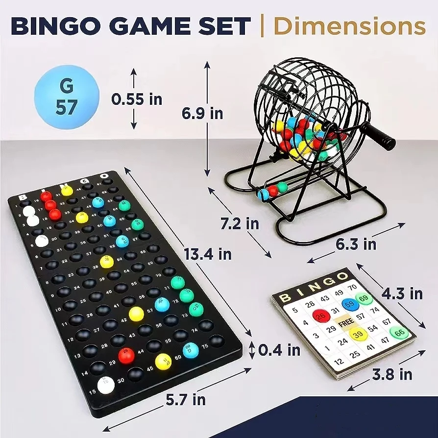 Bingo Supplies Bingo game Set is suitable for children, adults and the elderly 150 bingo chips  75 balls rolling cage and plate