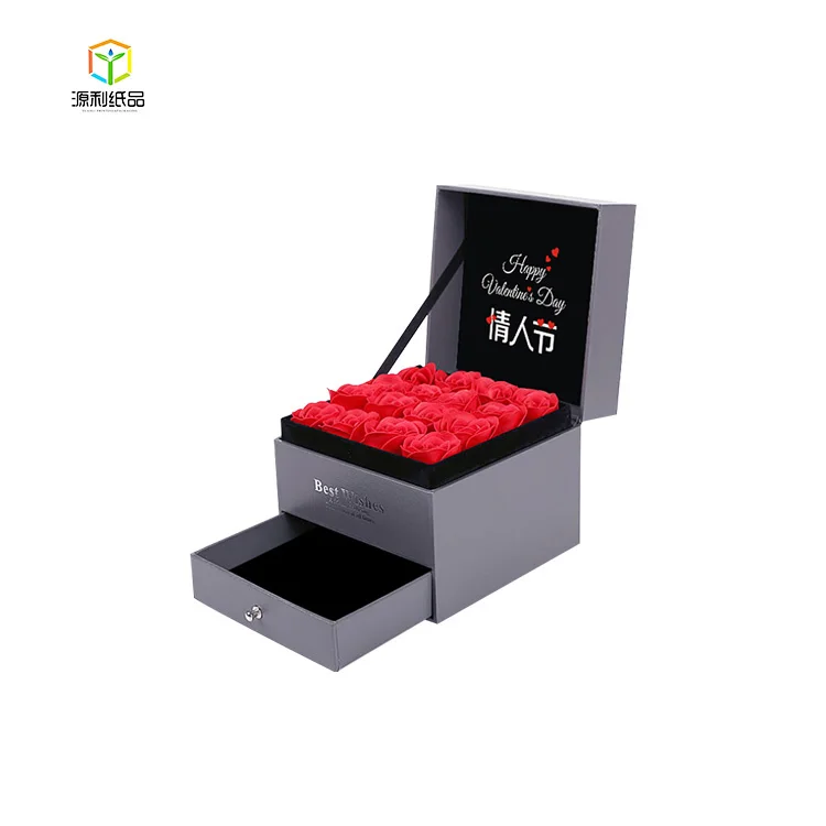 
Luxury Custom Drawer Rose Gift Box Double Opening Gift Packaging Flower Box With Ribbon 