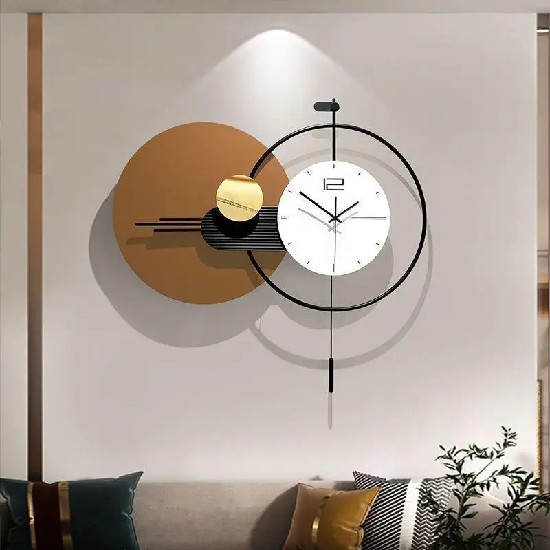 New Cheap Modern Decorative Big Wall Clocks For Living Room 3D Round Wall Clock Black Pendulum Mute Metal Digital Home Clock