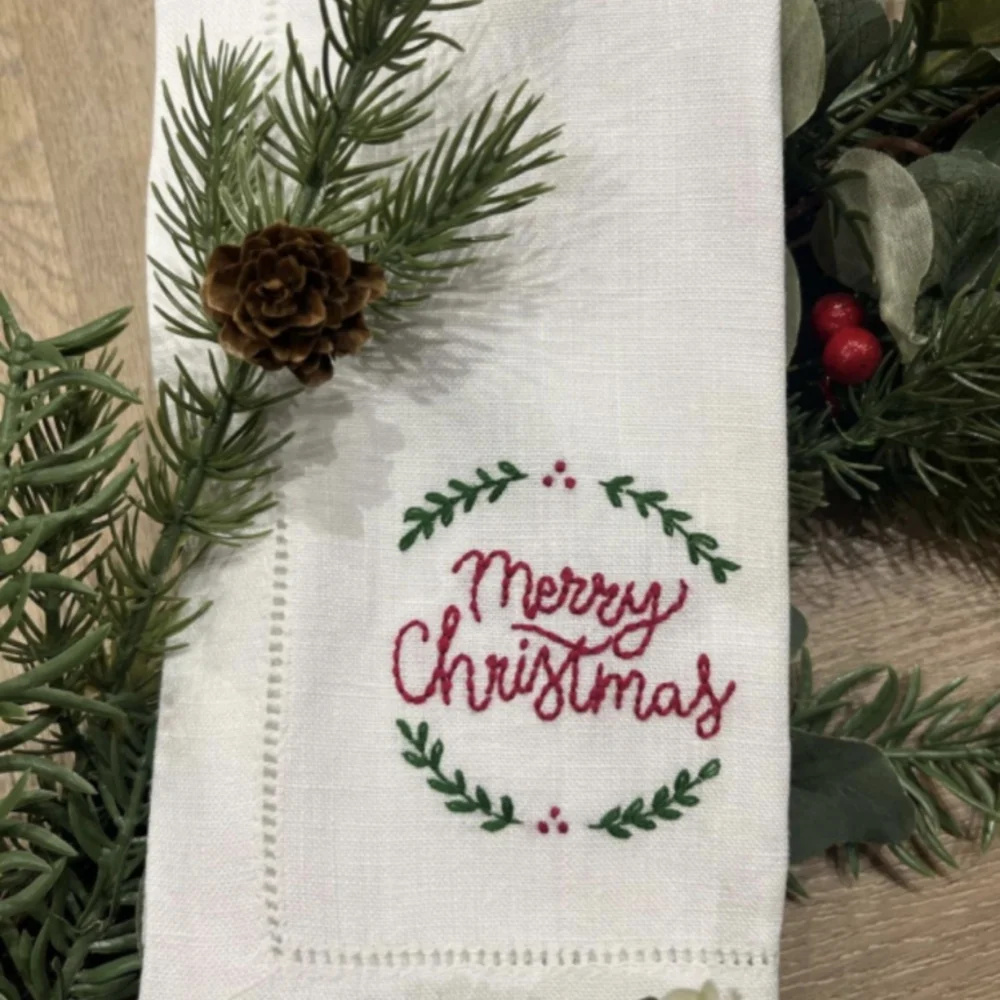 OEM ODM 100% linen table napkin  hand hemstitch embroidery Printed Dinner placemat for Wedding custom napkin