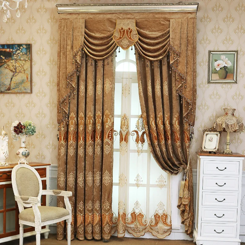 Luxurious European Embroidered Blackout Curtain Customization Embroidery Curtains For Living Room Dining Room