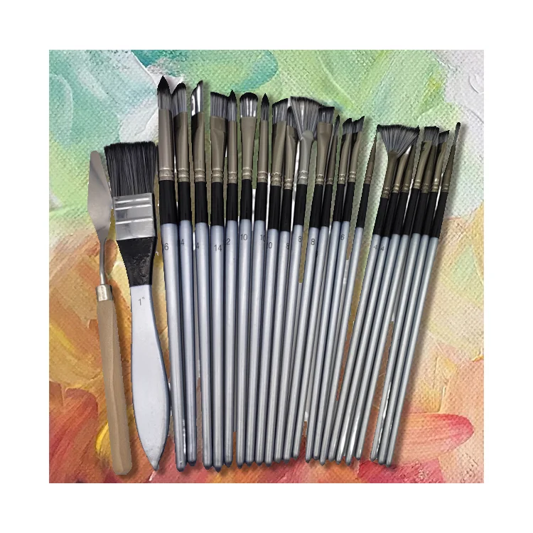High Quality 24Pcs Double Color Nylon Hair Natural Wooden Handle Watercolor Artist Brush Set