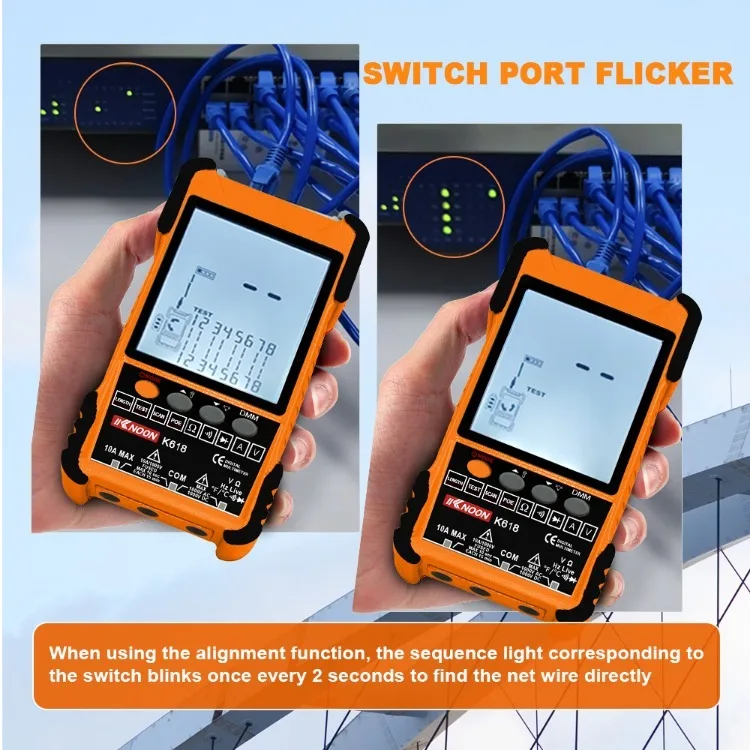 K618 500M Handheld Portable Cable Tester with LCD Display Analogs Digital Search POE Test Cable Pairing ID Pairing