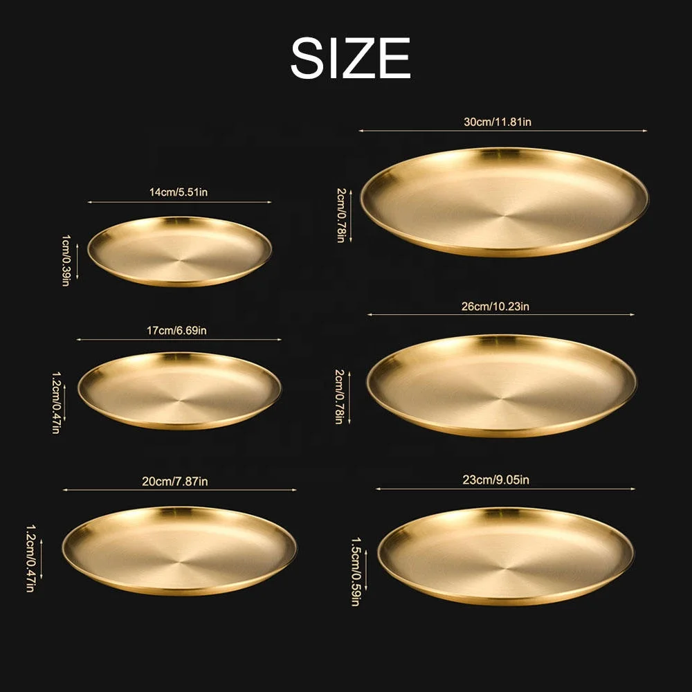 304 Stainless Steel Dishes Adult Reusable Camping Plates Dishwasher Safe Feeding Serving Flat Round Dessert Plate Camping BBQ