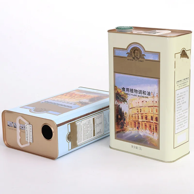 Empty 500Ml 750Ml 1L 1.5L 3L 5L Square Extra Virgin Olive Oil Tin Can Cooking Edible Oil Meta Rectangular Jar with Plastic lids