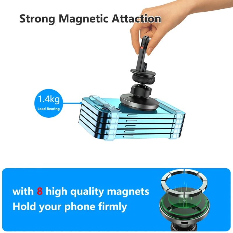 15W Qi Quick Fast Charger Automotive Air Vent Magnet Mount Mobile Phone Charging Stand Magnetic Car Holder