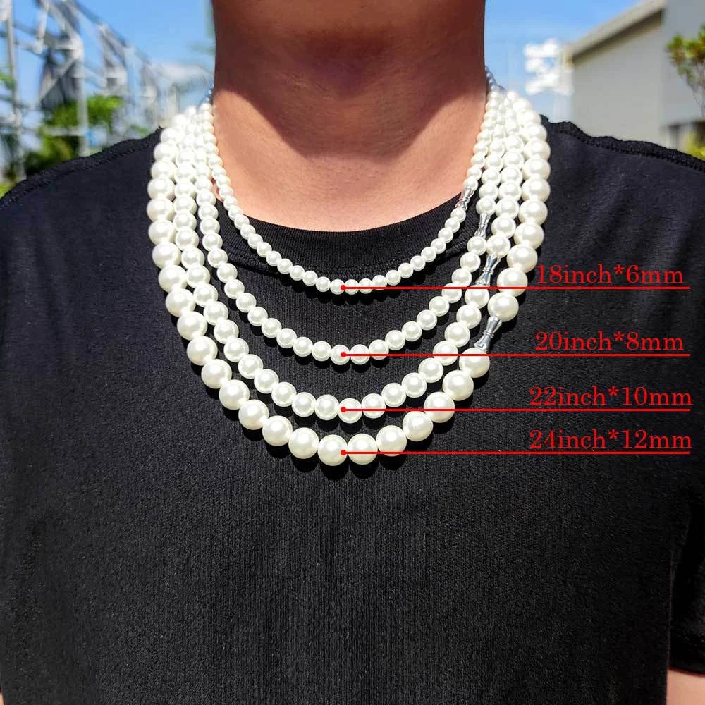 VEROMCA Simple White Round Pearl Necklace Fashion Glass Men Freshwater Pearl Necklace