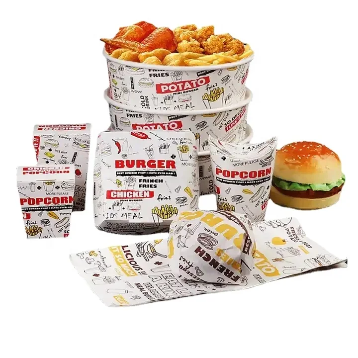 Custom Printed Pattern Pulp Paper Food Box Wholesale Fast Food Takeaway Packaging for Burgers Fried Chicken Fries Sandwiches