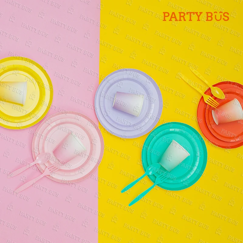 
PARTYBUS Disposable Solid Brilliant Color Paper Plates Party Tableware Dinnerware Plates Set For Birthday Party Supplies 