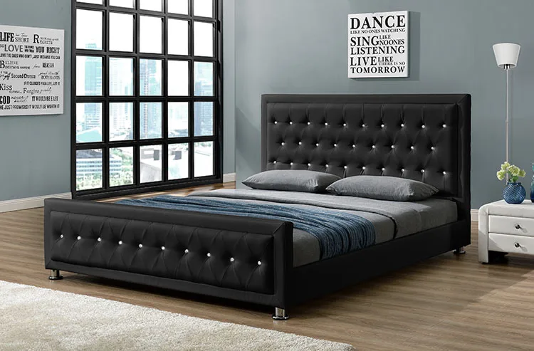 Willsoon  classical sleigh bed with button Design PU synthetic leather Double Upholstered Bed Frame for home use wholesales bed